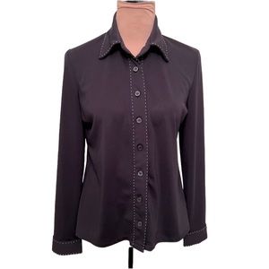 Michael Kors blouse.  Long sleeve black button down / white stitching.  M